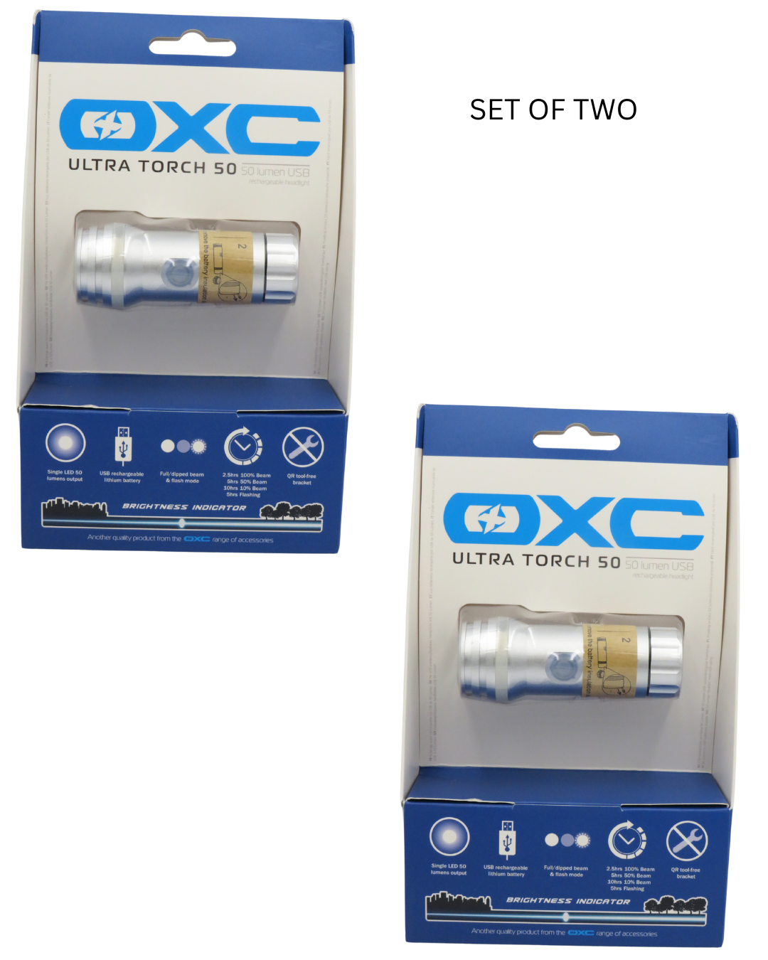 OXFORD BIKE HEADLIGHT 50 LUMEN ULTRATORCH BUILT IN USB RECHARGEABLE  XLD708 X 2