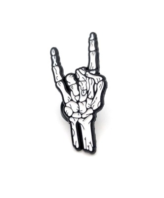 #ad Skeleton Hand Devil Horns Heavy Metal Rock and Roll Enamel Brooch Pin $7.95