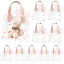 10 Pack Clear Gift Bags with Handles 7.87 x 7.09 x 3.94 Inches Reusable PVC G...