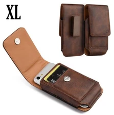 for XL Phones - Brown VERTICAL Leather Pouch Holder Belt Clip Card Holder Case