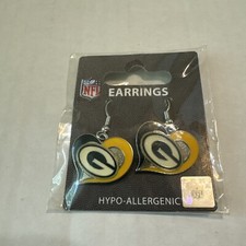 NFL Green Bay Packers Licensed G Heart Shaped J Hook Earrings NEW Hypoallergenic