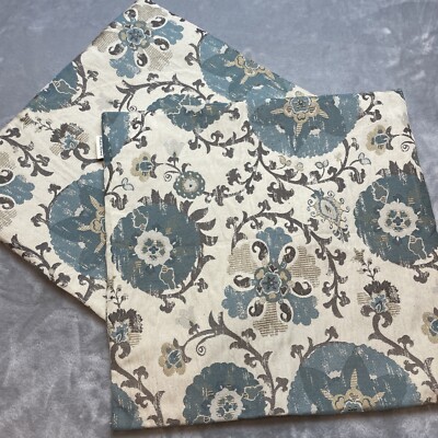 2 Jacquard Floral Pillow Covers 19''x19'' Blue Gray Boho Hidden Zipper Mika Home