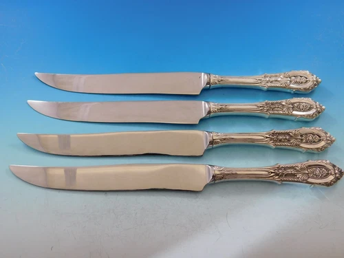 Rose Point by Wallace Sterling Silver Steak Knife Set 4pc Texas Sized Custom