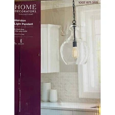 Home Decorators Collection Bakerston 1-Light Matte Black Hanging Pendant Glass