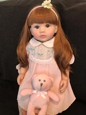 24" Reborn Toddler Doll Baby Girl Red Brown Hair Dark Eyes Soft Vinyl Limbs -NEW