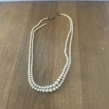 Vtg Sterling Silver Clasp FLAWS Double Strand Graduated Faux Pearl Necklace