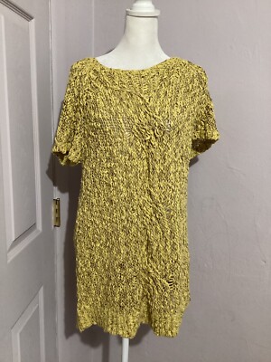 Anthropologie Moth Yellow Chunky Knit Julliet Short Sleeve Sweater Tunic Top M