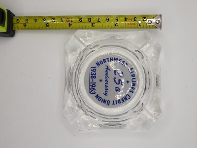 VINTAGE ASHTRAY - NORTHWEST AIRLINES CREDIT UNION CLEAR GLASS