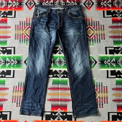 Affliction Ace Jeans Men’s 38x33 Blue Denim Slim Straight Embroidered Pants  A3