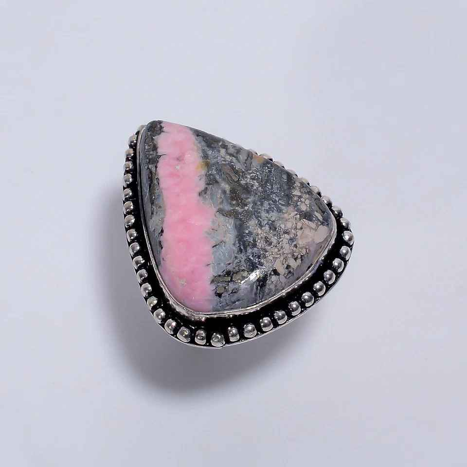 Elegante anillo grande de piedras preciosas de rodonita natural joyería vintage 6 regalo de EE. UU. para ella Foto 3 de 4