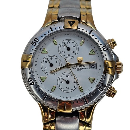 Croton Chronomaster Watch Mens 165ft Two Tone Case Band Qz Analog New Battery