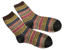 Women Crew Warm Thermal Merino Wool Fair Isle Design Mid Calf Slack Boot Socks