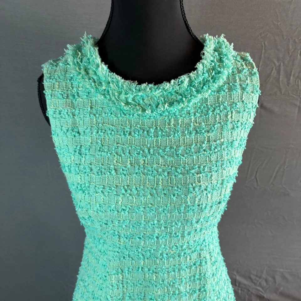 Платье Kate Spade New York без рукавов твидовое как новое зеленое размер 2 карьерная вечеринка - Изображение 2 из 4