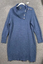 Talbots Knit Split Neck Midi A-Line Sweater Dress Womens Sz XLP Blue Long Sleeve