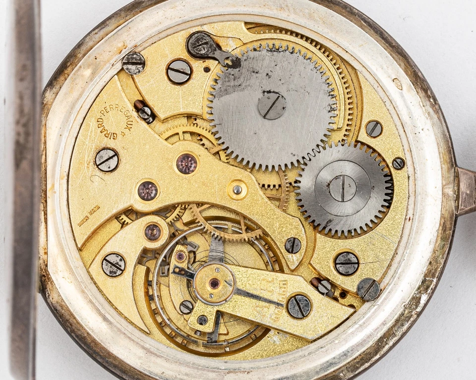 Antique Girard-Perregaux Pocket Watch w/Silver Case w/Red Strip INLAY! Must See! - Image 3 of 4