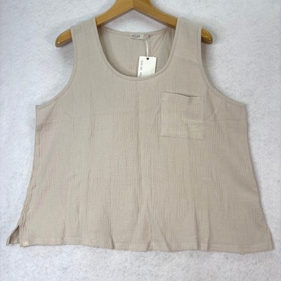 Barefoot Dreams Malibu Sandstone Sun Soaked Gauze Tank Top Sz 1X Coastal Boho
