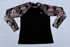 Hurley Women's Rash Guard Black Floral Long Sleeve UPF 50 Medium