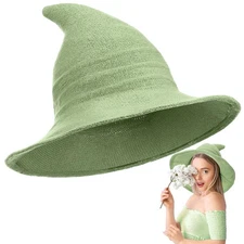 1 Pcs Knitted Witch Hat Foldable Wide Brim Cap Pointed Felt Hat for Women Kid...