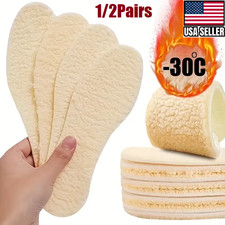 1/2Pairs Winter Heated Fleece-Lined Shoe Insoles Wool Thickened Snow Boot Liners