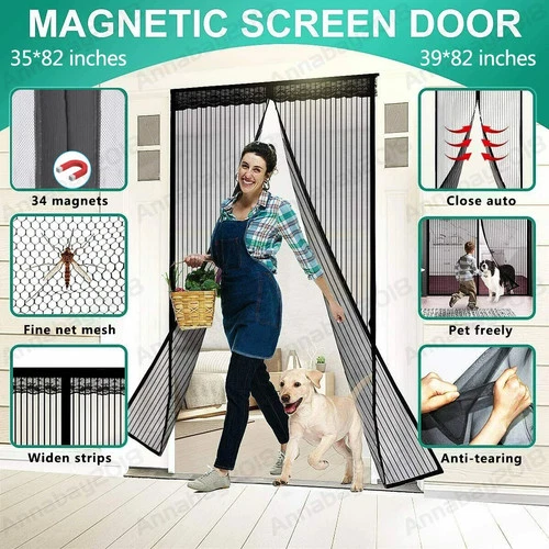 Magnetic Screen Door Heavy Duty Hands-Free Mesh Curtain Anti Mosquito Bugs Fly