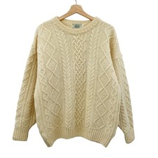 Blarney Woolen Mills L Wool Cream Cable Knit Sweater