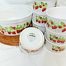 VTG Action Japan Strawberry Ramekin Set & Large Bowl 9-Piece Stoneware Bakeware