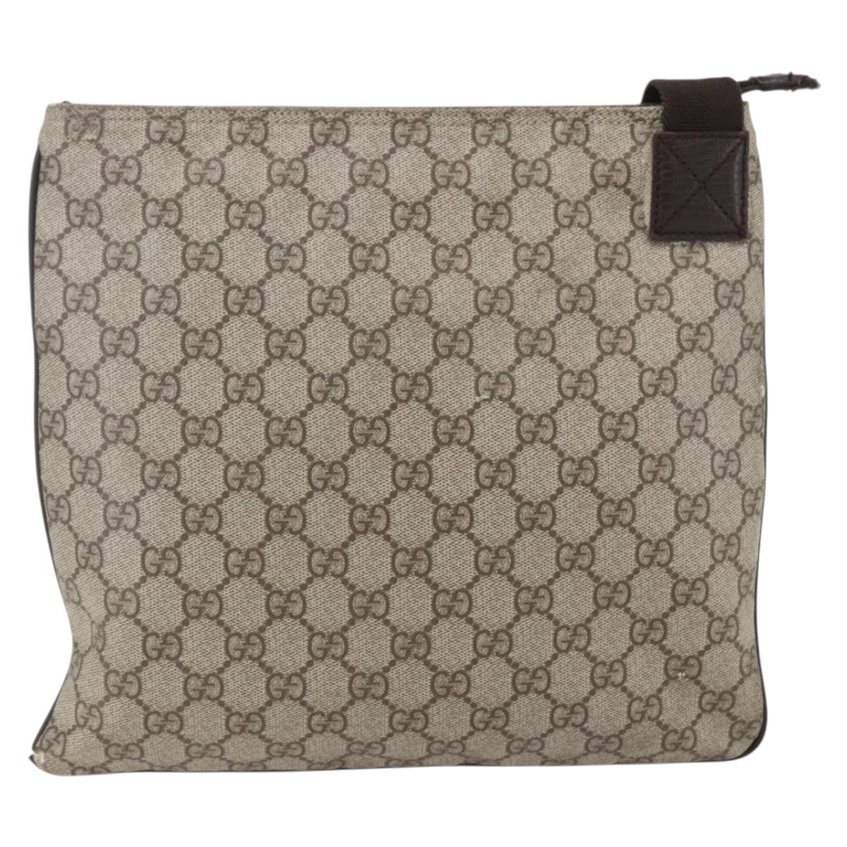 GUCCI GG Supreme Shoulder Bag PVC Beige Silver 141626 Auth 160022