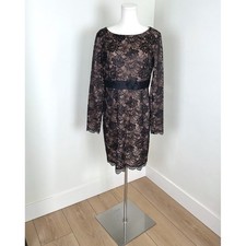 Trina Turk Womens Black Floral Lace Long Sleeve Sheath Dress Satin Sash Size 10