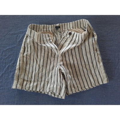 J.Crew Re-Imagined Pure Linen Striped Shorts Cream Black XS Elastic Waist Pocket
