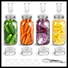 Wide Mouth Mason Jar Fermentation Kit with Glass Weights Airlocks - Ideal f...