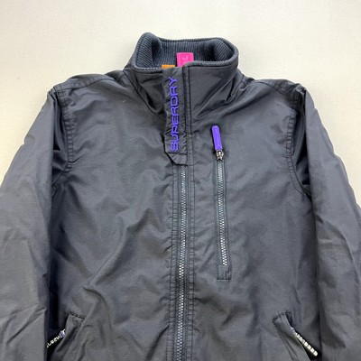 SuperDry Windbreaker Jacket Womens Small Black Windhiker Fleece