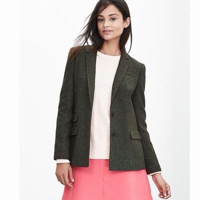 Banana Republic Speckled Olive Hacking Lined Jacket Blazer Wool Silk Blend Sz 2