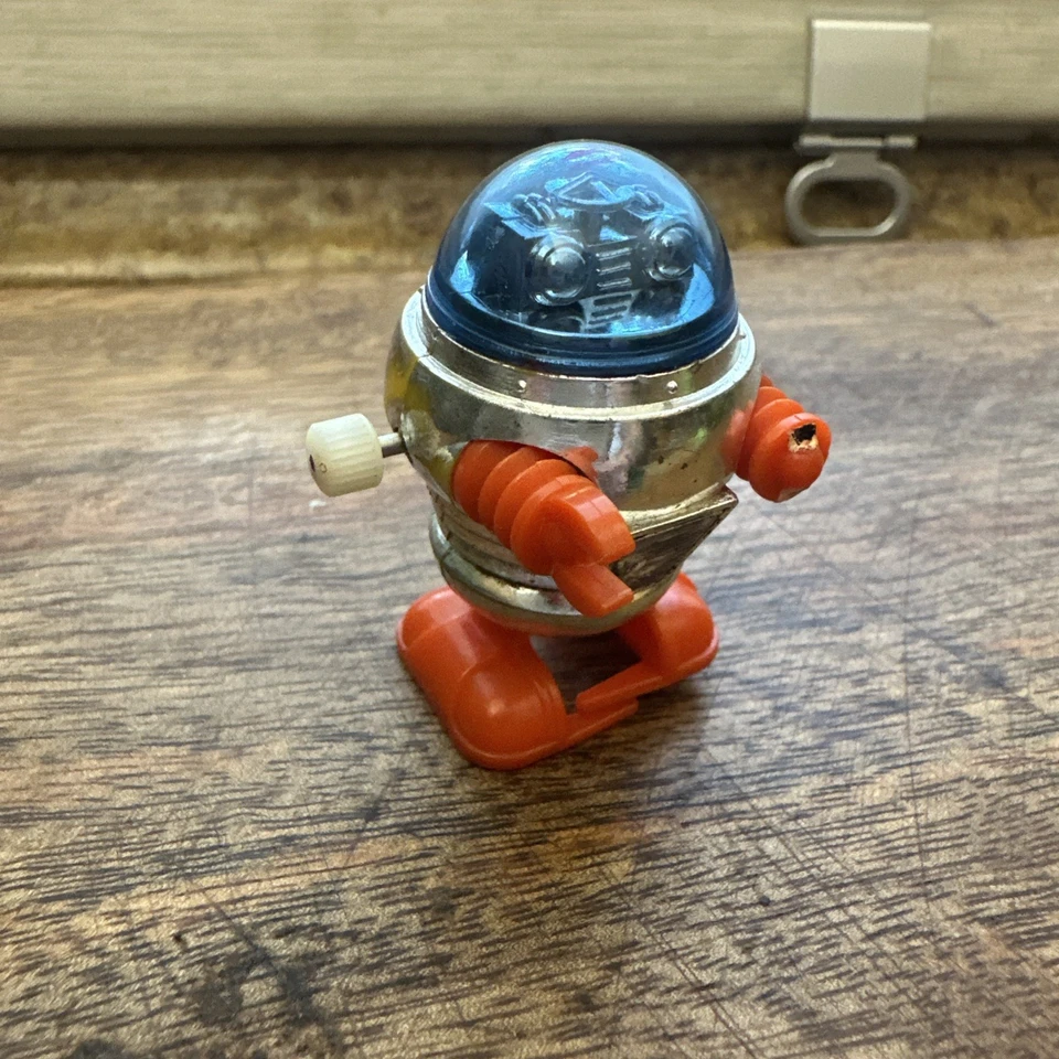 Vintage 1977 Tomy Wind-up Robot Walking Toy 1.75" Blue Dome Orange Arms/feet - Image 2 of 4