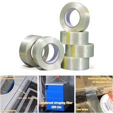 6 Pack 2in x 60yds Mono Filament Strapping Tape Clear Heavy Duty Reinforced