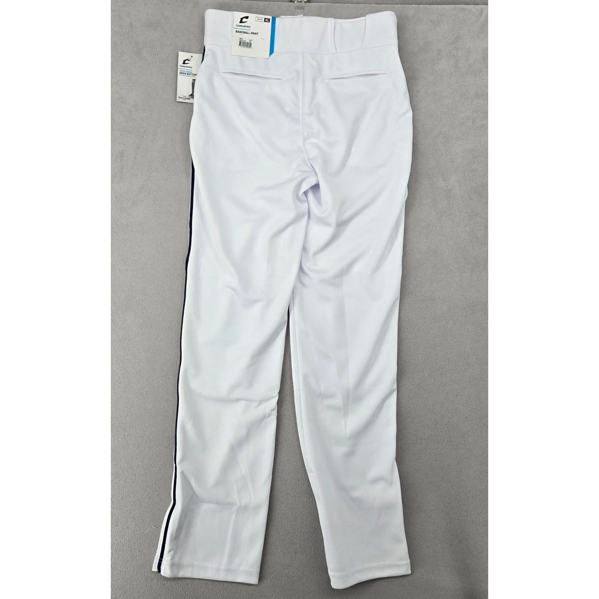 Champro Jugend neu mit Etikett XL Baseballhose dreifache Krone unten offen weiß marineblau gestreift