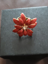 Red Enamel Flower Ring Cocktail Ring