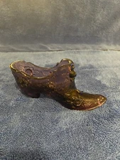Mosser Ohio Art Glass Purple Amethyst Slipper Shoe with Sticker 4”L X 2 1/2”H