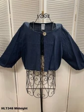 HLT348 Midnight XLarge NWT Match Point Linen Shirt Blouse Bolero Butto XL Blue