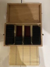 Makres Dia Kasten aus Holz mit Inhalt 65 Dias 16,5 x 26,5 cm H=6,5 cm DDR