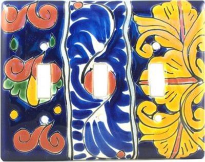 TalaMex Mexican Ceramic Wall Plate Marigold Triple Toggle  Switch Plate