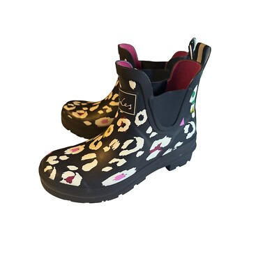 Joules Wellibobs rain boots new with tags black white and pink size 5