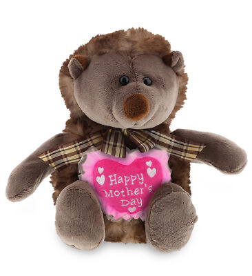 PLUSH MOTHERS DAY HEART - SUPER SOFT PLUSH - HEDGEHOG W/RIBBON