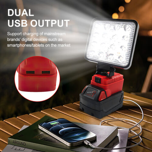 LED Work Light Workshop Flashlight 2 USB Torch Camping For Milwaukee 18V Battery - Picture 3 of 12