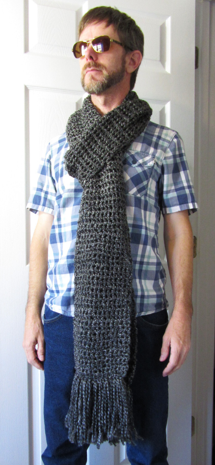 Men Winter Black Scarf 136 x Long Wide Chunky Handmade