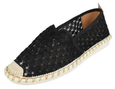 Flat Women Canvas Slip-On Loafers Espadrilles Jute Breathable PLEDGE-35 Black