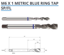 Image of M6 x 1.0 SPIRAL FLUTE TAP HSS-E 6H BLUE RING DIN371 TM37160600 EUROPA TOOL 22