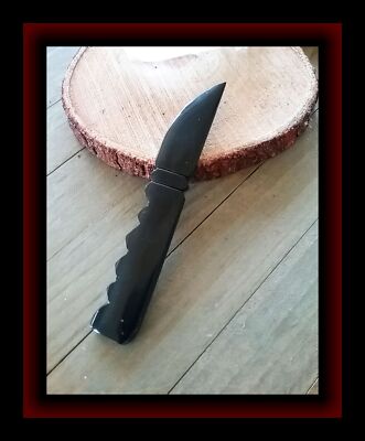 BLACK OBSIDIAN KNIFE, Crystal Knife, Hand Carved Obsidian Dagger Aztec Tecpatl