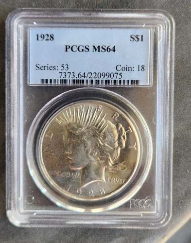 1928 p silver peace dollar PCGS MS 64