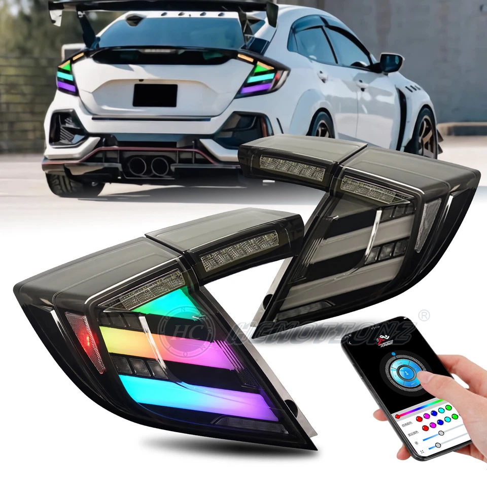 RGB LED Tail Light For Honda Civic 2017-2021 Hatchback Type R Animation Rearlamp - Image 2 of 4