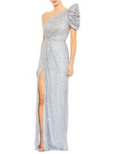 Mac Duggal 5622 One-Shoulder Sequined Stripe Gown Sz 6 Silver